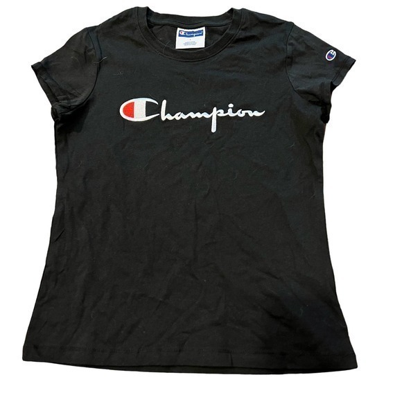 Champion Girls Heritage Short Sleeve Script Logo Tee Shirt Black Size Large‎ - Picture 1 of 8